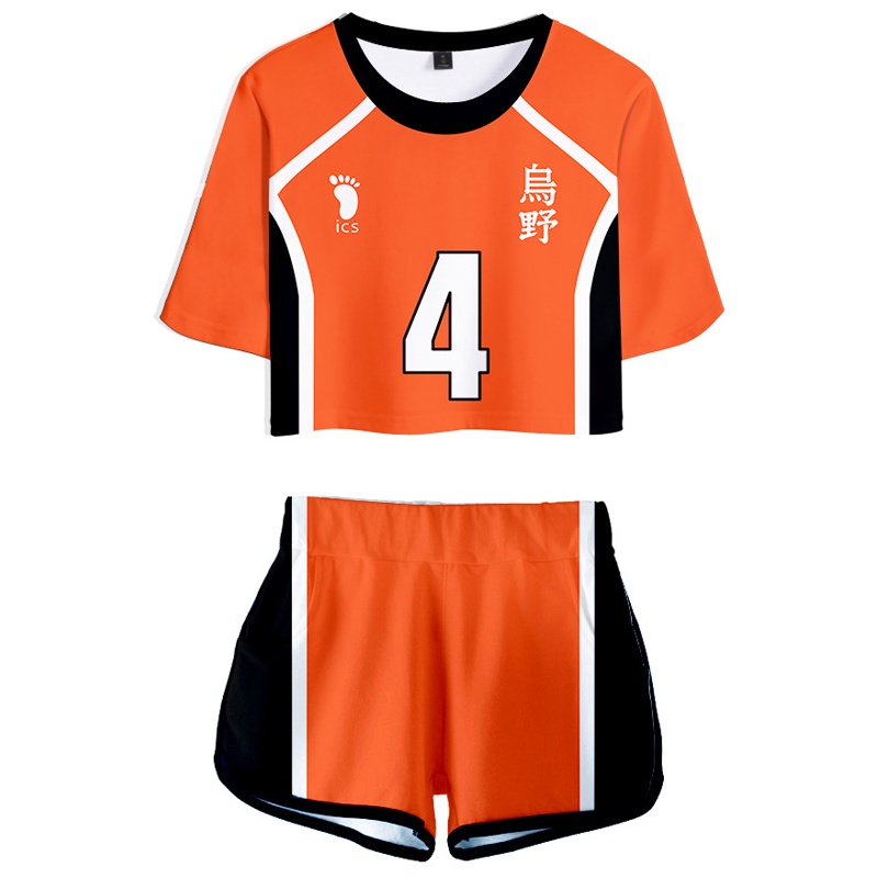 baju Jersey Crop Top Shorts Setelan Baju Costume Anime Haikyuu Karasuno Libero Team Vollyball custom