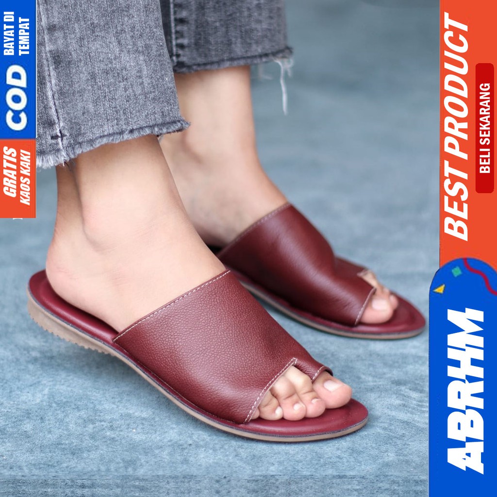 ABRHM x SELIA Sandal Kulit Wanita Papirut Sendal Slop Asli Garut Sandal wanita Teplek Kokop Original