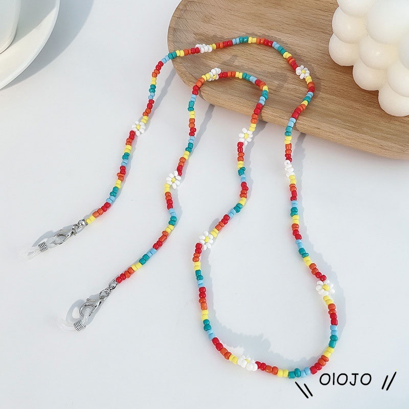 Bunga Bohemian Buatan Tangan Manik-manik Wanita Gadis Boho Permen Warna Tali Kacamata Lanyard - ol