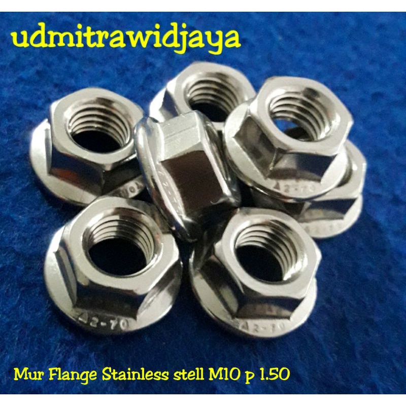 Mur Flange Stainless stell M10 p1.25 mur topi kunci 14 / 15 ss mur ring baut mur flange 10mm M10x1.25 SS bahan mur probolt baut 14an dratt halus