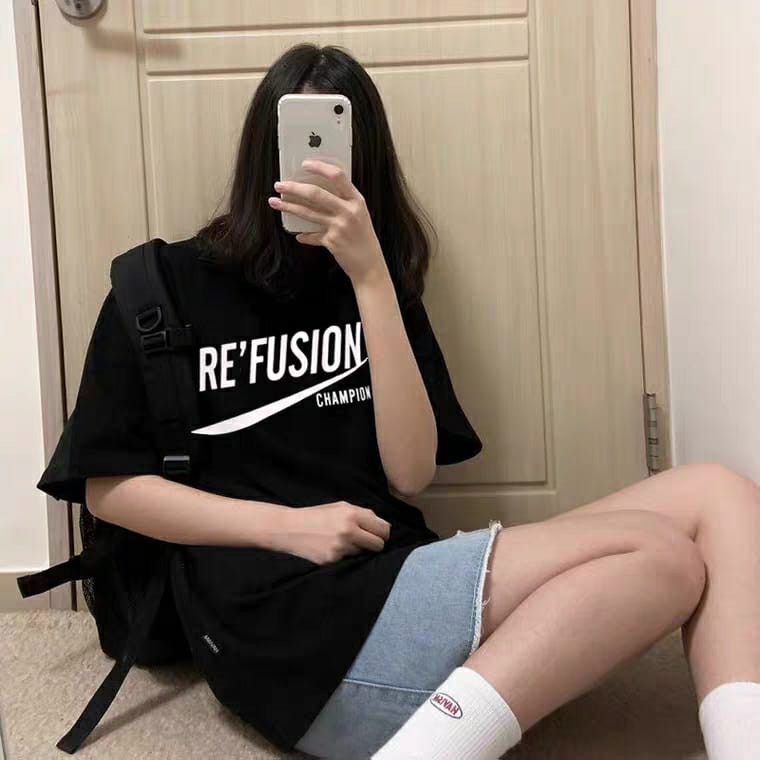 Oversize Tee Tshirt Model Longgar Untuk Wanita Motif Tulisan REFUSION