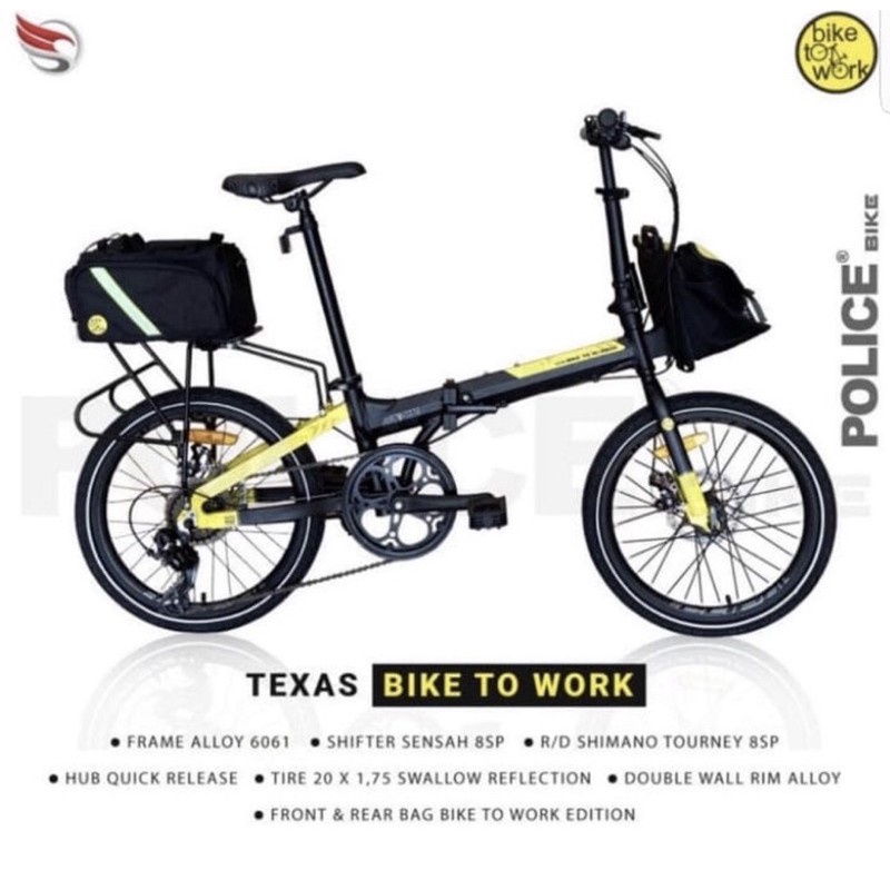 Khusus Exspedisi Sepeda Lipat Element Police Texas Bike To Work 20 inch folding bike bonus tas B2W 8S NEW kredit COD-2