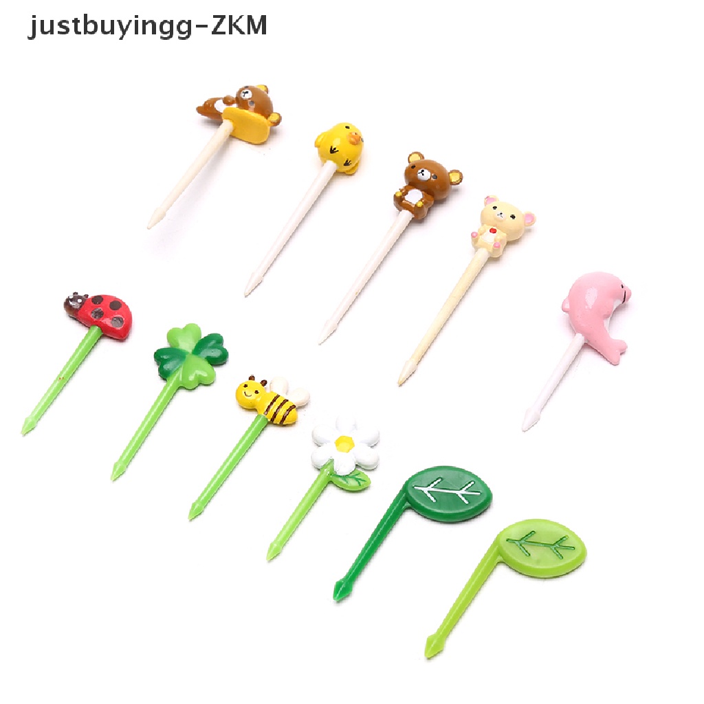 [justbuyingg] 12PCS/set Mini Plants Animal Cartoon Food Picks Children Snack Fruit Fork [zkm]