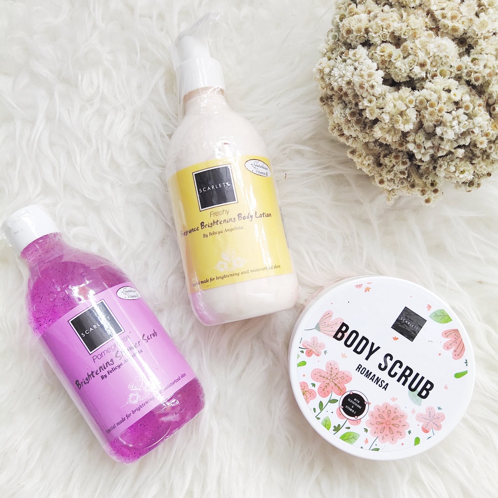 Paket Pemutih Scarlett Whitening 3 In 1 (Lotion +  Body Shower + Body Scrub)