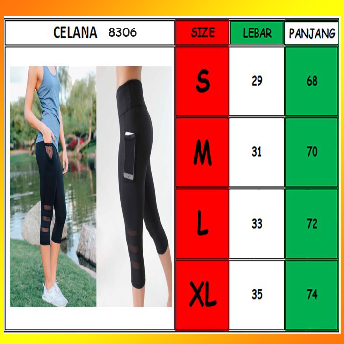 Celana Legging Sport 3/4 Wanita Import Bahan Premium ada Kantong