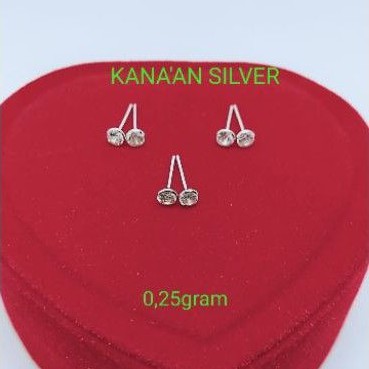 Giwang tusuk bayi/anak mata burung/mata bungkus putih perak asli 925/silver lapisan emas putih murni