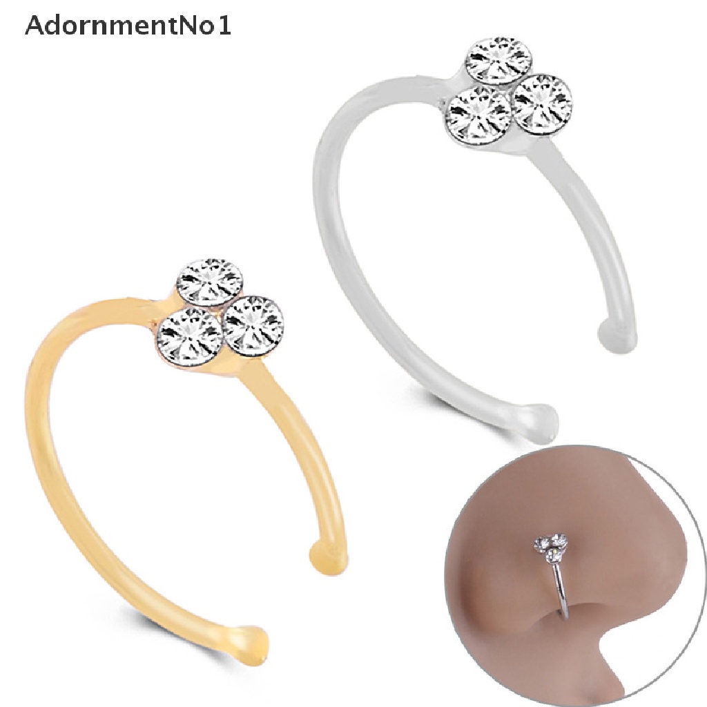 (AdornmentNo1) Cincin Tindik Hidung Bahan Surgical Steel Hias Kristal / Berlian Imitasi Untuk Wanita