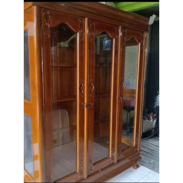 lemari pakaian 3 pintu gamis/ gantung full asli jati