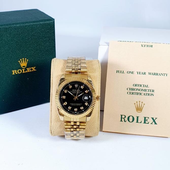 JAM TANGAN PRIA WANITA ROLEX OYSTER GOLD BLACK KW SUPER