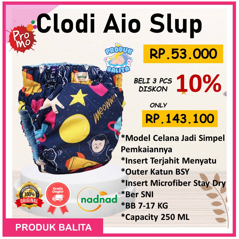 Popok Clodi Bayi Cuci Ulang By Nadnad Model AIO Slup All in One BB 7-17 Kg