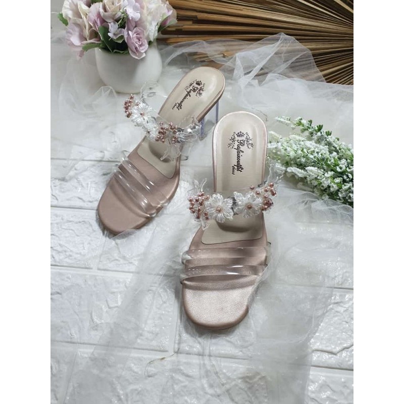 sepatu jasmine rosegold tinggi 7cm hak kaca