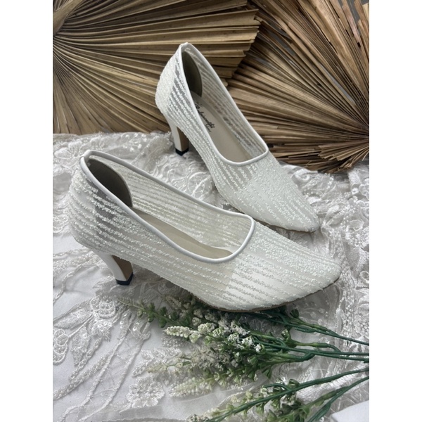 sepatu pesta wanita putih kalisa mewah cantik 7cm lancip