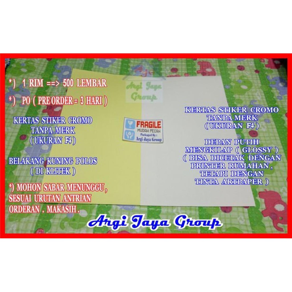

Unik KERTAS STIKER CROMO - TANPA MERK POLOS - UKURAN F4 - 1 RIM - 500 LEM Berkualitas