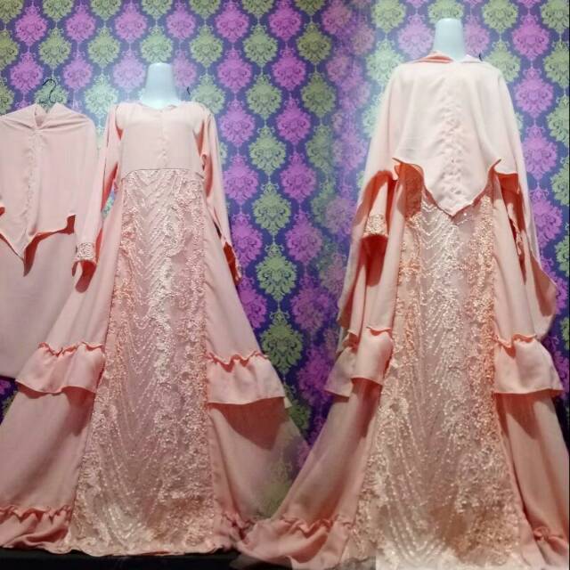 Gamis syari brukat tile moscrepe