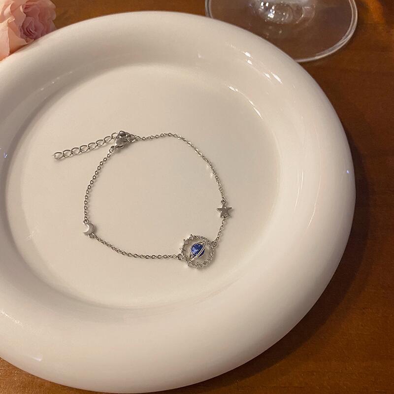 2022 Gelang Tangan Wanita Desain Planet Biru Simple Mewah Gaya Korea