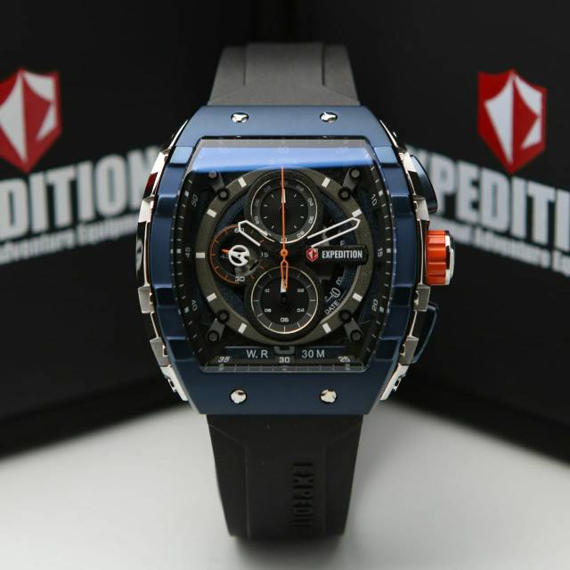 JAM TANGAN PRIA EXPEDITION E6782 6782 SILVER BLUE RUBBER BLACK ORIGINAL