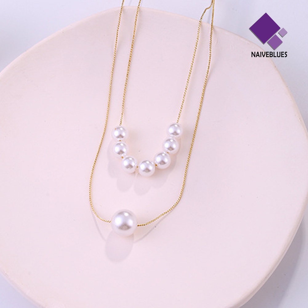 Kalung Rantai Double Layer Liontin Mutiara Gaya Korea Jepang Untuk Wanita