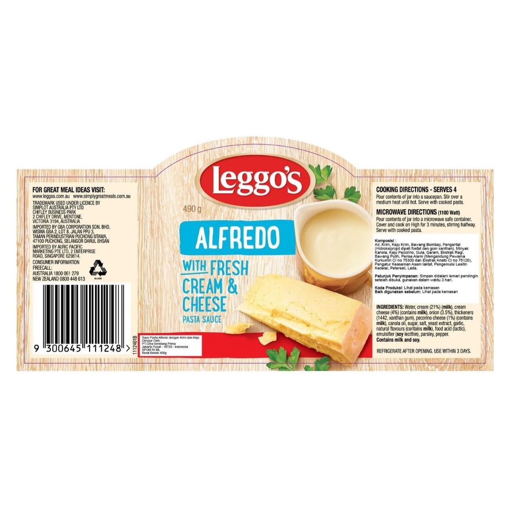 SAUS PASTA ALFREDO FRESH CREAM &amp; CHEESE LEGGOS 490G