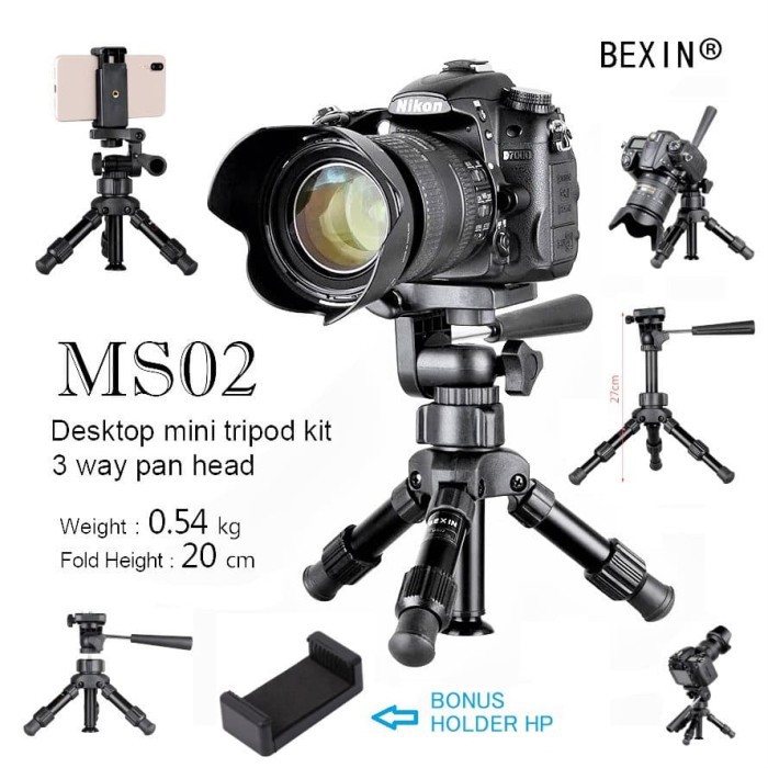 Mini Tripod Kamera DSLR HP Handphone BEXIN MS02 Video Stand Ball Head