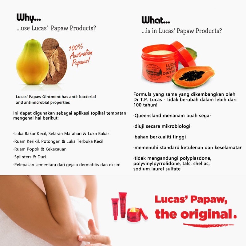 Lucas Papaw Ointment Salep Obat Lips Balm dan Salap Penghilang Bekas Gigitan Nyamuk Krim Salep Bayi  75gr (EXP 2025)