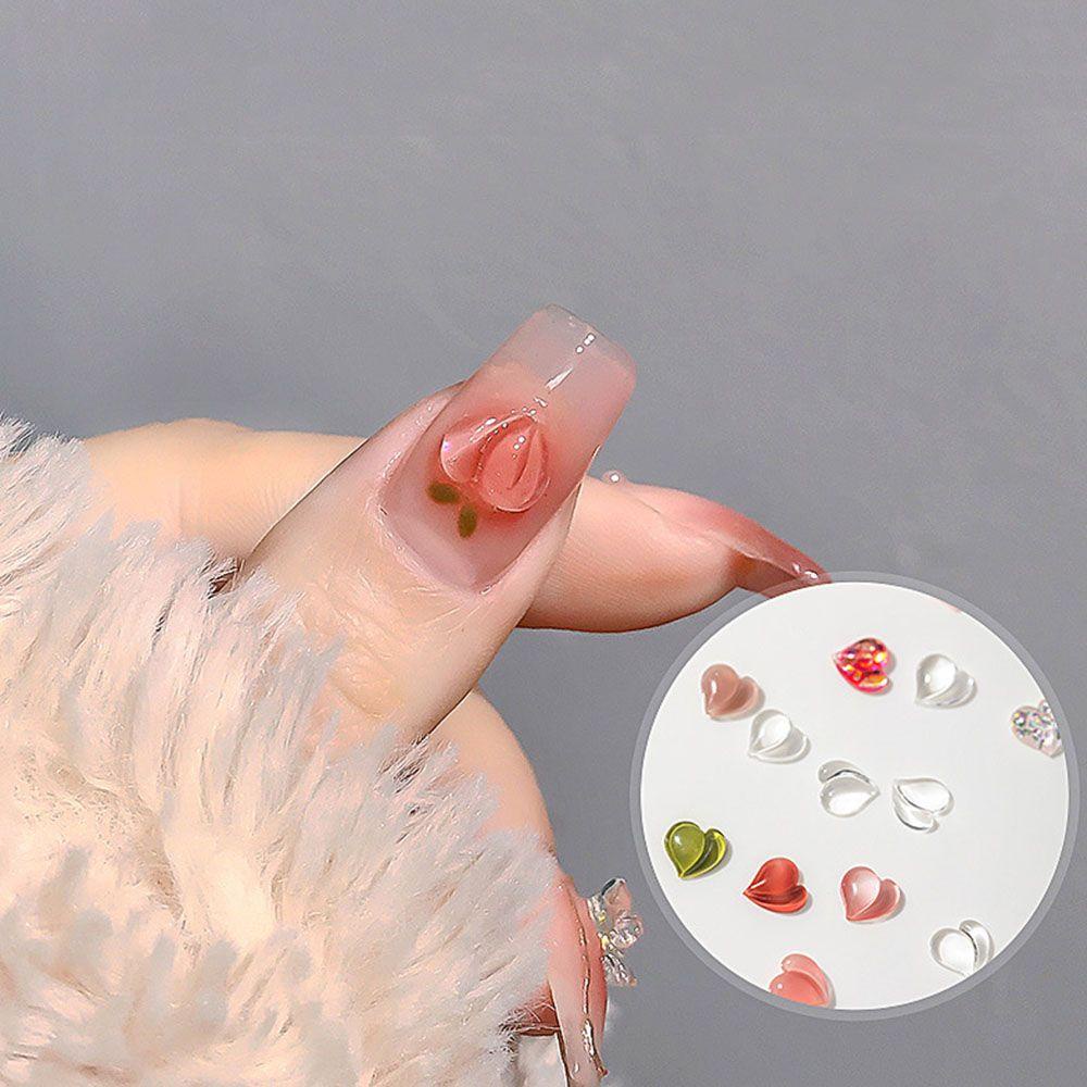AUGUSTINA Agustin 3D Perhiasan Nail Art Lucu Peach Bentuk Cinta Hiasan Kuku Manicure Nail Accessories Set