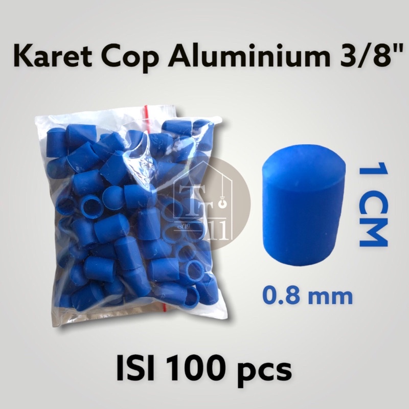 TUTUP KARET BULAT COP 3/8 inch isi 100pcs / KOP PIPA ALUMINIUM 3/8&quot; 3per8 INCH Warna isi 100 pcs