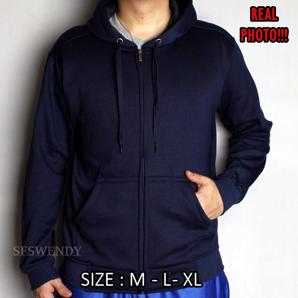 Jaket Pria Hoodie zipper polos Navy Biru dongker Ukuran Besar Lengkap M - XXXL original premium