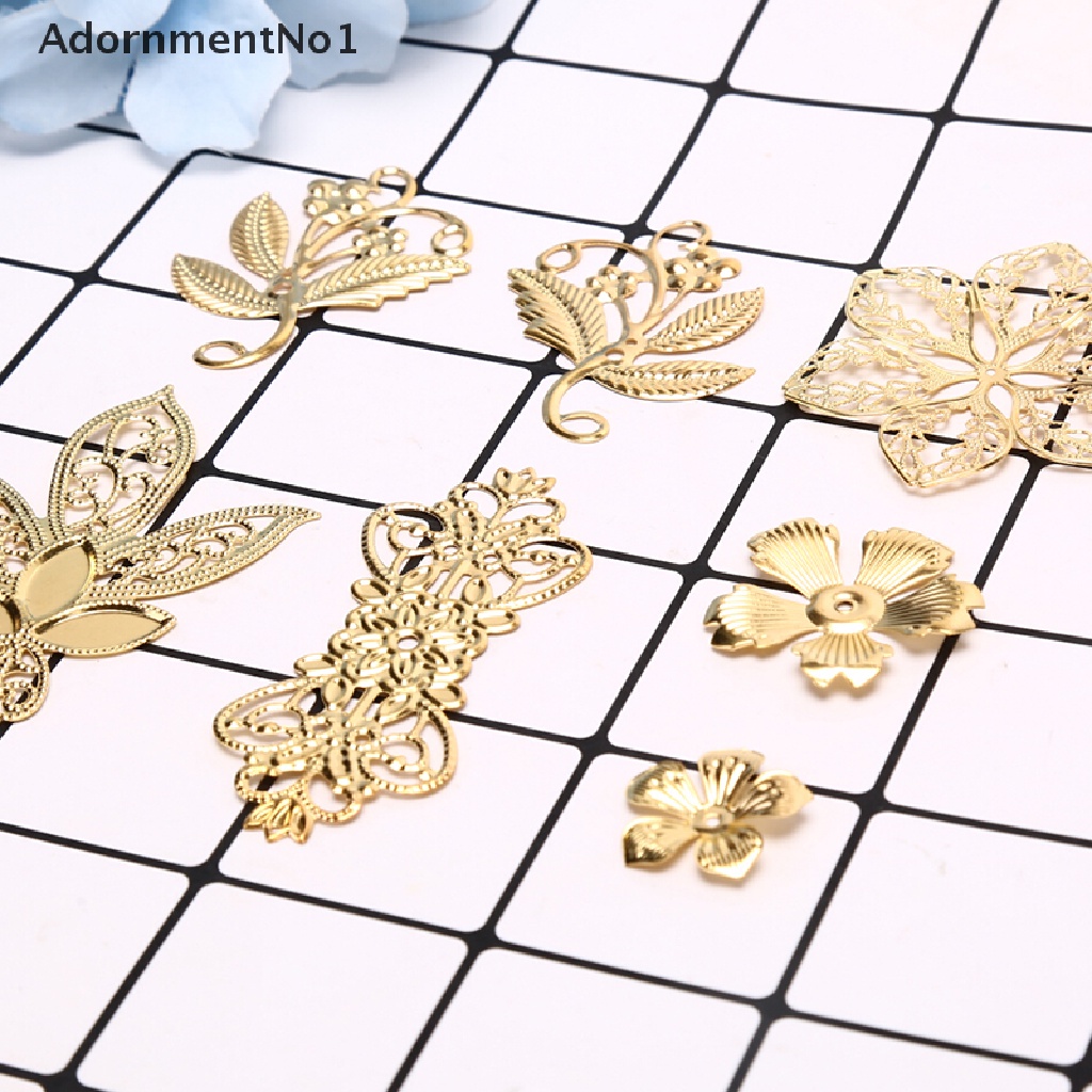 [AdornmentNo1] 50Pcs Vintage Metal Leaf Filigree Flower Slice Charms DIY Craft Jewelry Making [new]