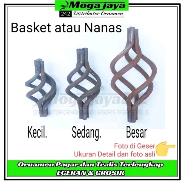 Ornamen pagar besi tempa basket atau nanas