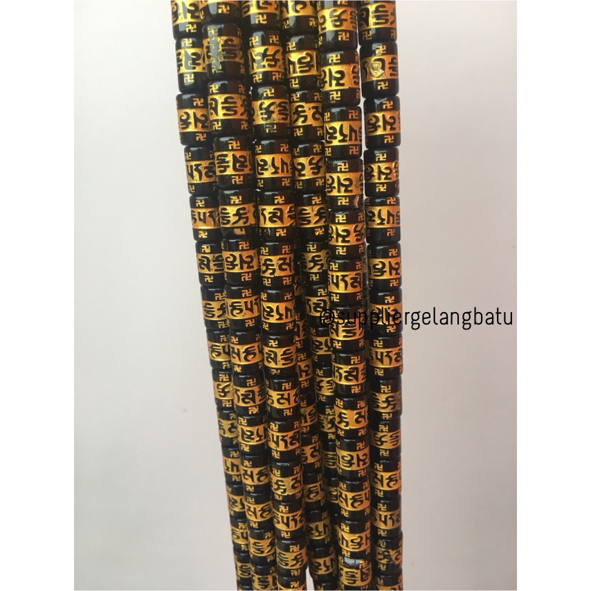 batu omni padme hum tibet renceng termurah om mani 12mm obsidian onik ukir gold bongkah akik tabung