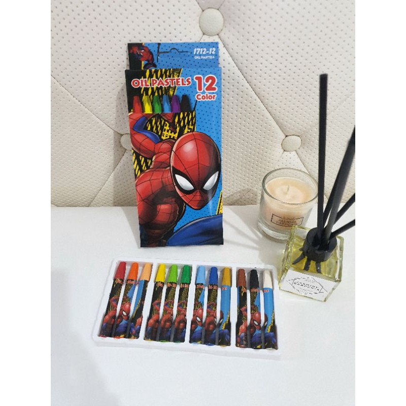 CRAYON 12 warna FANCY karakter lucu/krayon murah/oil pastels-Spiderman
