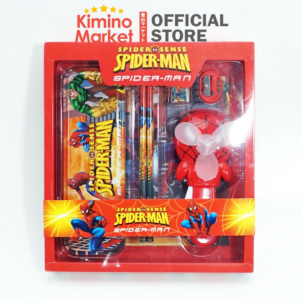 Alat Tulis Set Spiderman Merah Kotak Pensil Penggaris Crayon Pewarna Penghapus Peruncing Anak