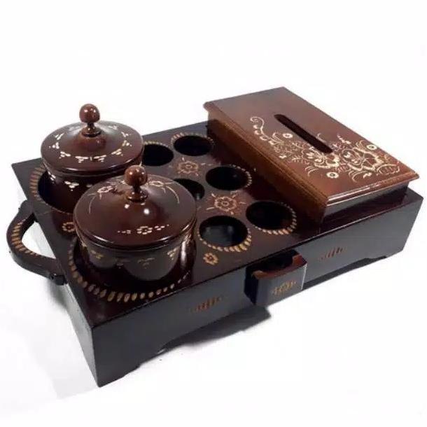 Tempat Aqua 1 Set ( 1 Tempat Tissue + 2 Toples) Dari Kayu Jati Asli