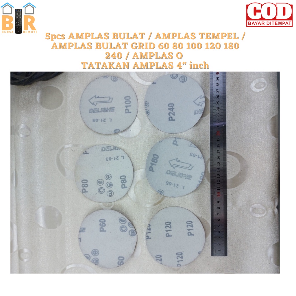 5pcs AMPLAS TEMPEL / AMPLAS BULAT GRID 60 80 100 120 180 240 / AMPLAS O  TATAKAN AMPLAS 4&quot; inch AMPLAS BULAT