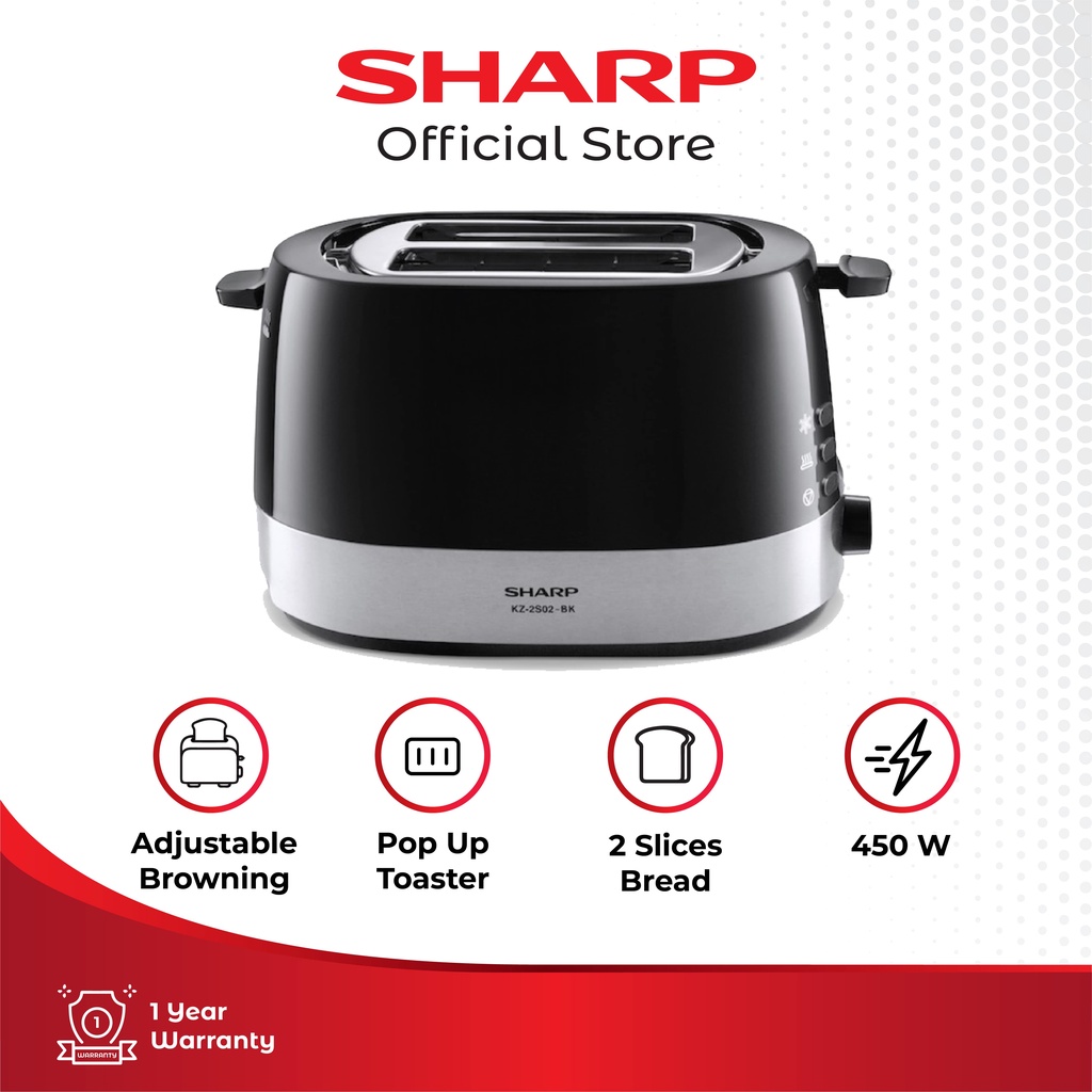 Sharp Toaster KZ-2S02-BK - Pemanggang Roti 2 Slot Hitam