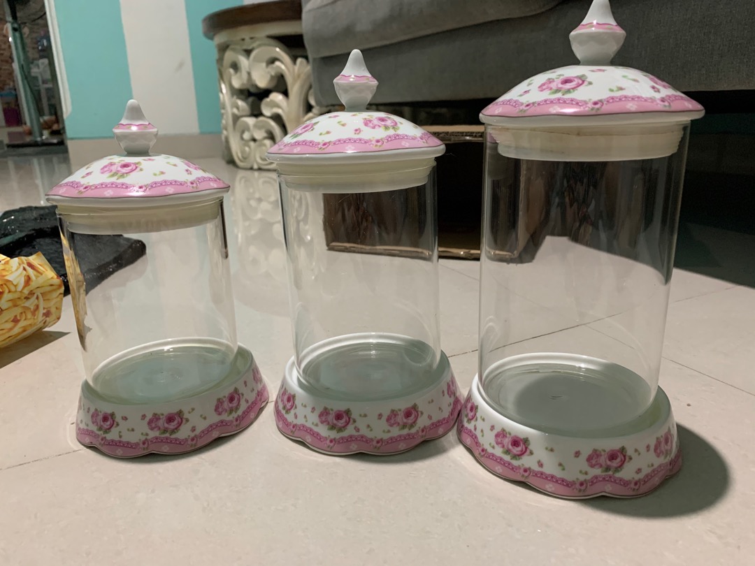 Toples Kaca Set / Keramik  Motif Isi 3set / Rosegarden Bistro 1833
