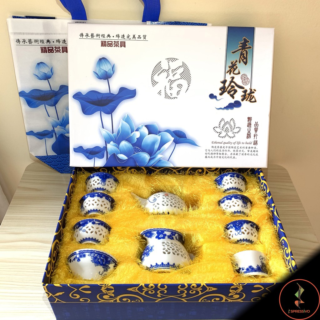 Teko 200ml + 8 Cangkir Saringan teh keramik blue &amp; white chinese tea set [1003]