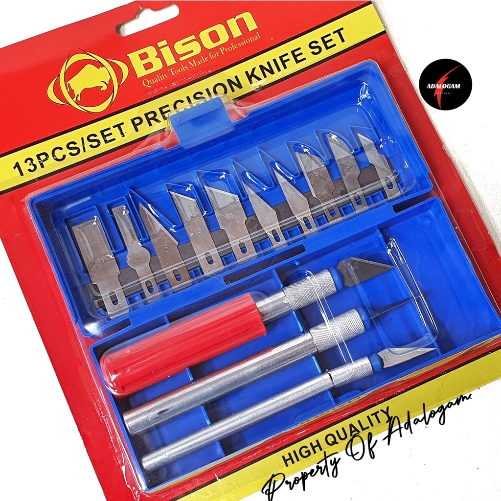 BISON Pisau Ukir Seni Pahat Kayu Set 13 pcs - Hobby Knife Tool Kit Set