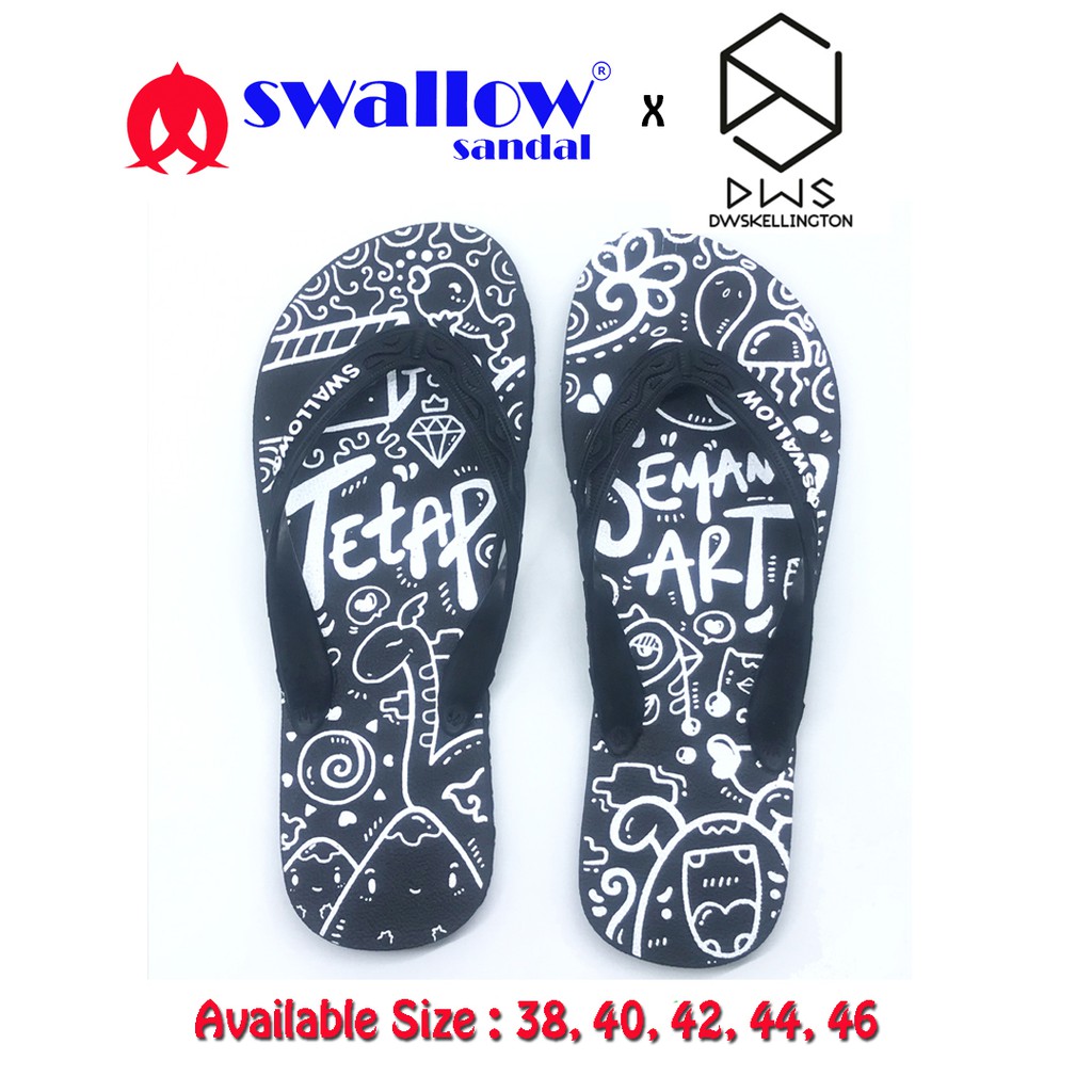 SANDAL SWALLOW X DWSKELLINGTON DOODLE BLACK - HITAM
