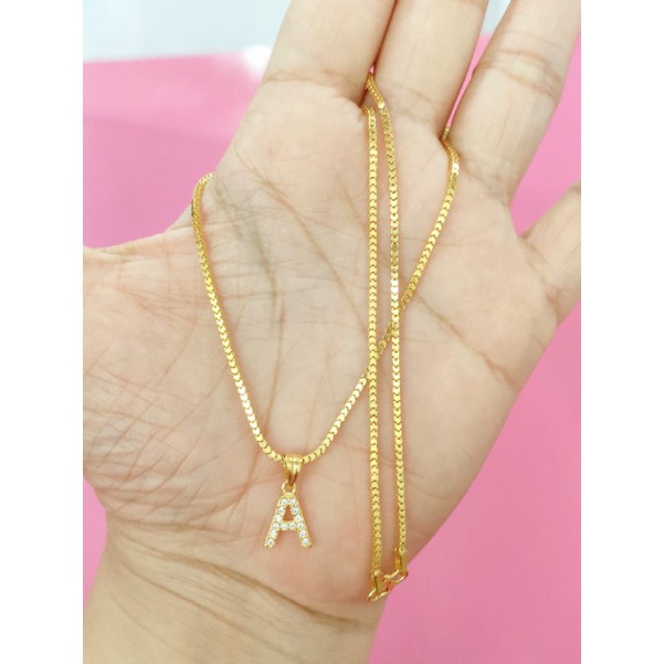 KALUNG MILANO + LIONTIN INISIAL A PERAK 925 LAPIS EMAS 24K