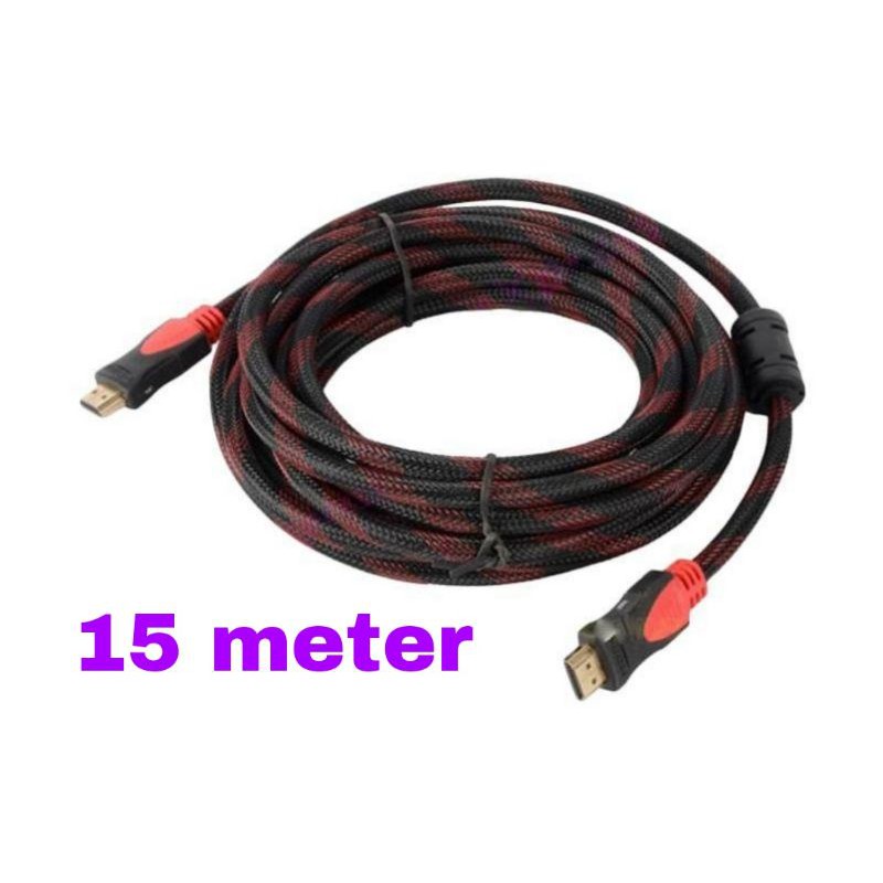 kabel sambung TV dan proyektor 15 METER jaring merah hitam HDTV cable 15m