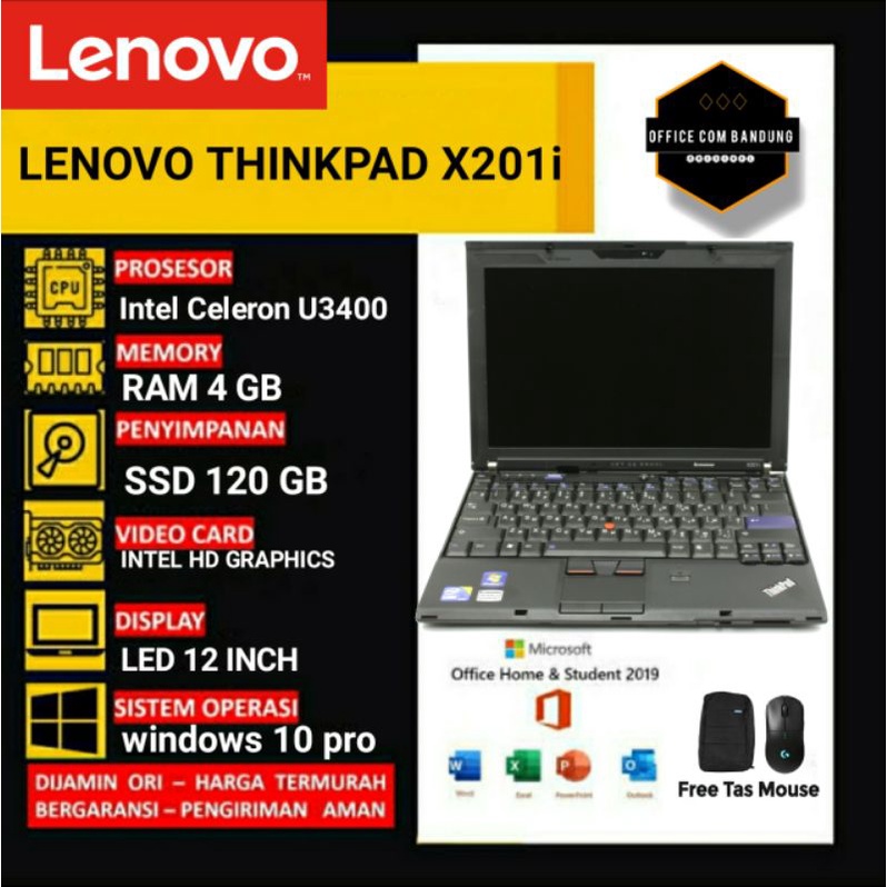 LAPTOP MURAH LENOVO THINKPAD X201i Intel Celeron U3400 RAM 4 GB SSD 120GB
