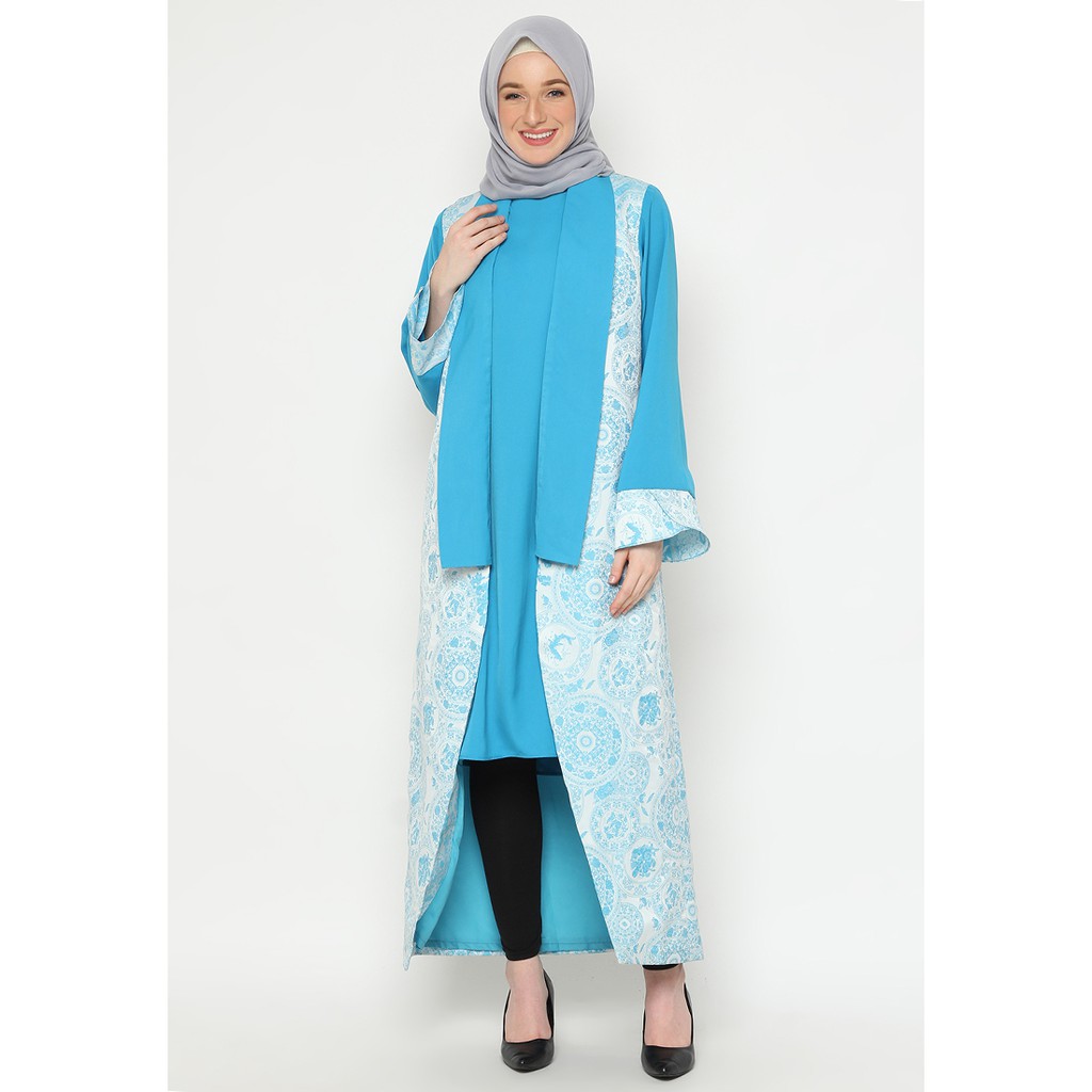 Tenun Eboon Gamis Tenun Ikat Lombok Kombinasi Biru