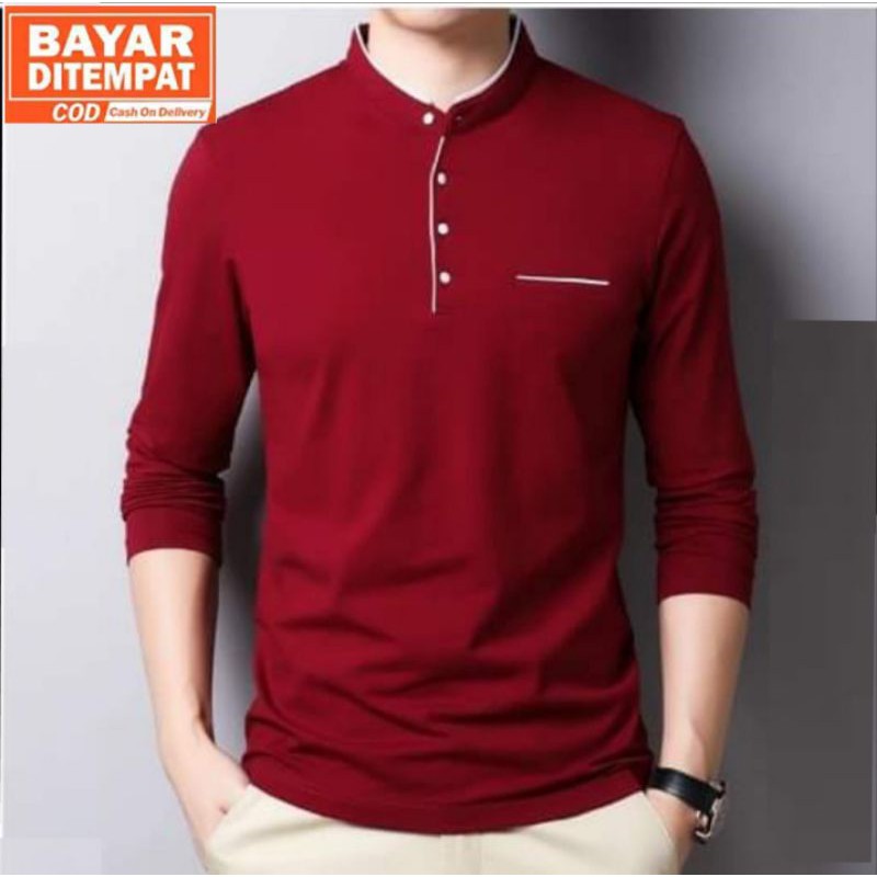 Baju kaos koko polos lengan panjang