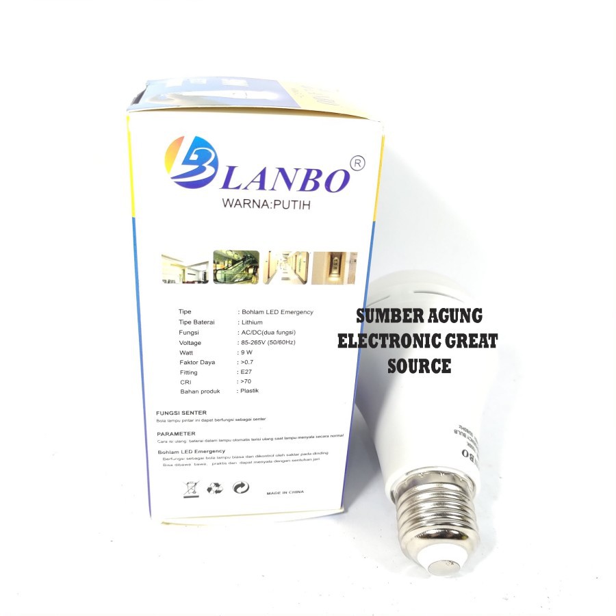 Lanbo Bohlam LED Emergency Murah AC DC 9W 9 Watt Mati Lampu Tetap Nyal