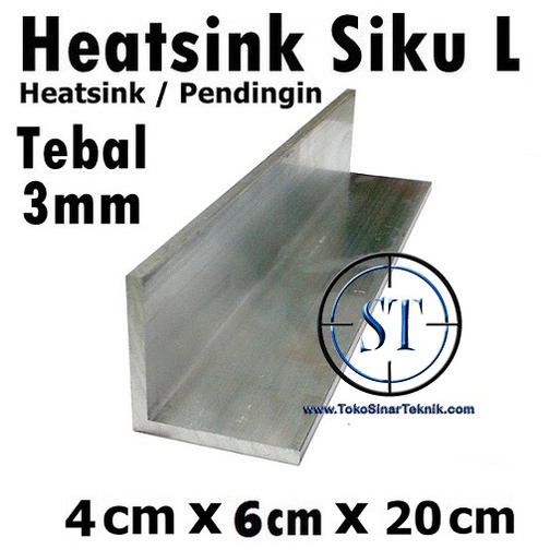 Heatsink cooling cooler pendingin HS Heat Sink Bentuk L SIku 90 Derajat Ukuran 4cm x 6cm x 20cm Led Mesin Power Ampli Aktif AMplifier Alumunium Tebal 3mm