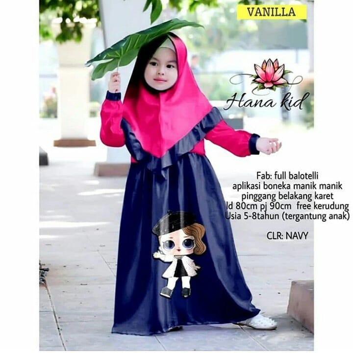 HANA SYARI KIDS Gamis Anak 5-8 tahun Panjang Trendy Modern Kids Baju Panjang Stelan Syar’i Polos