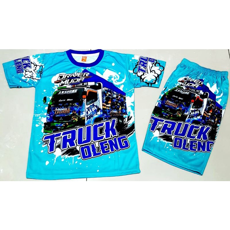 SANDISEAN setelan truck oleng anak laki laki - setelan baju anak truck oleng - setelan kaos anak lak