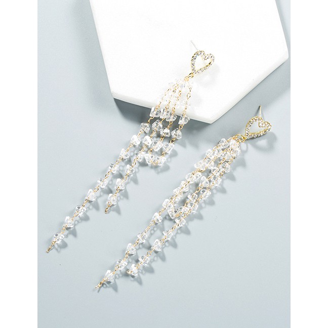 LRC Anting Tusuk Fashion Gold S925 Silver Needle Love Crystal Tassel Earrings F89463