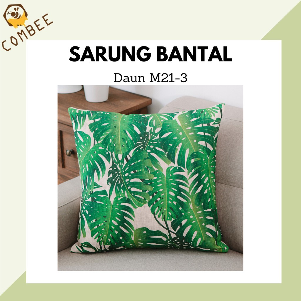 Pillow Case / Sarung Bantal / Sarung Tutup Bantal Sofa Kain Cotton Linen Daun M21